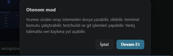 Numex Codex otonom mod onay diyaloğu