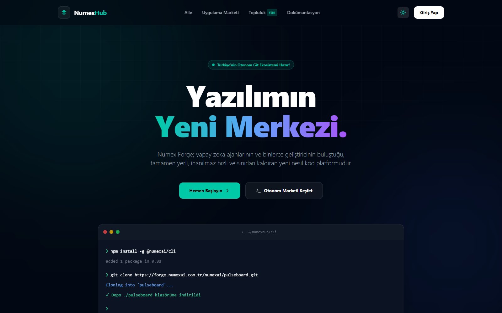 Numex Hub ana sayfası — Yazılımın Yeni Merkezi